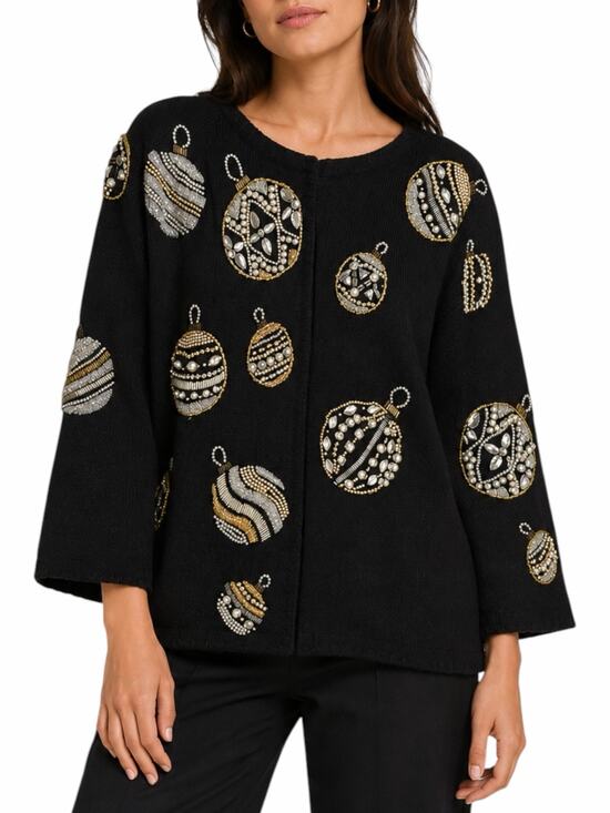 Michael Simon Sweaters - Michael Simon 1991 Christmas Ornaments Cardigan Black Ugly Sweater Size M